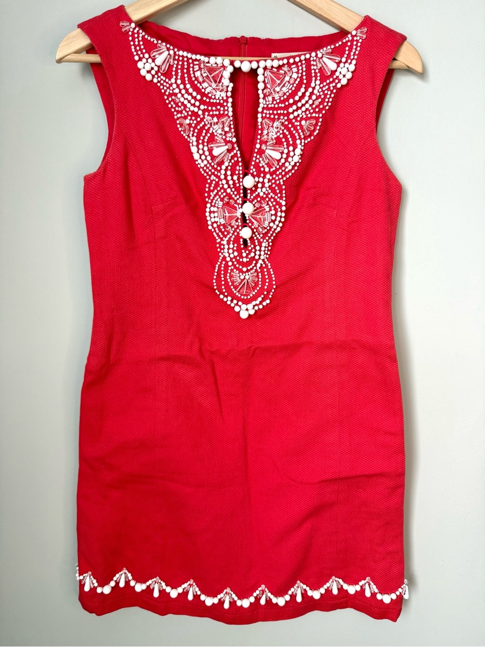 Nanette Lepore Coral Beaded Embellished Sleeveless Shift Dress